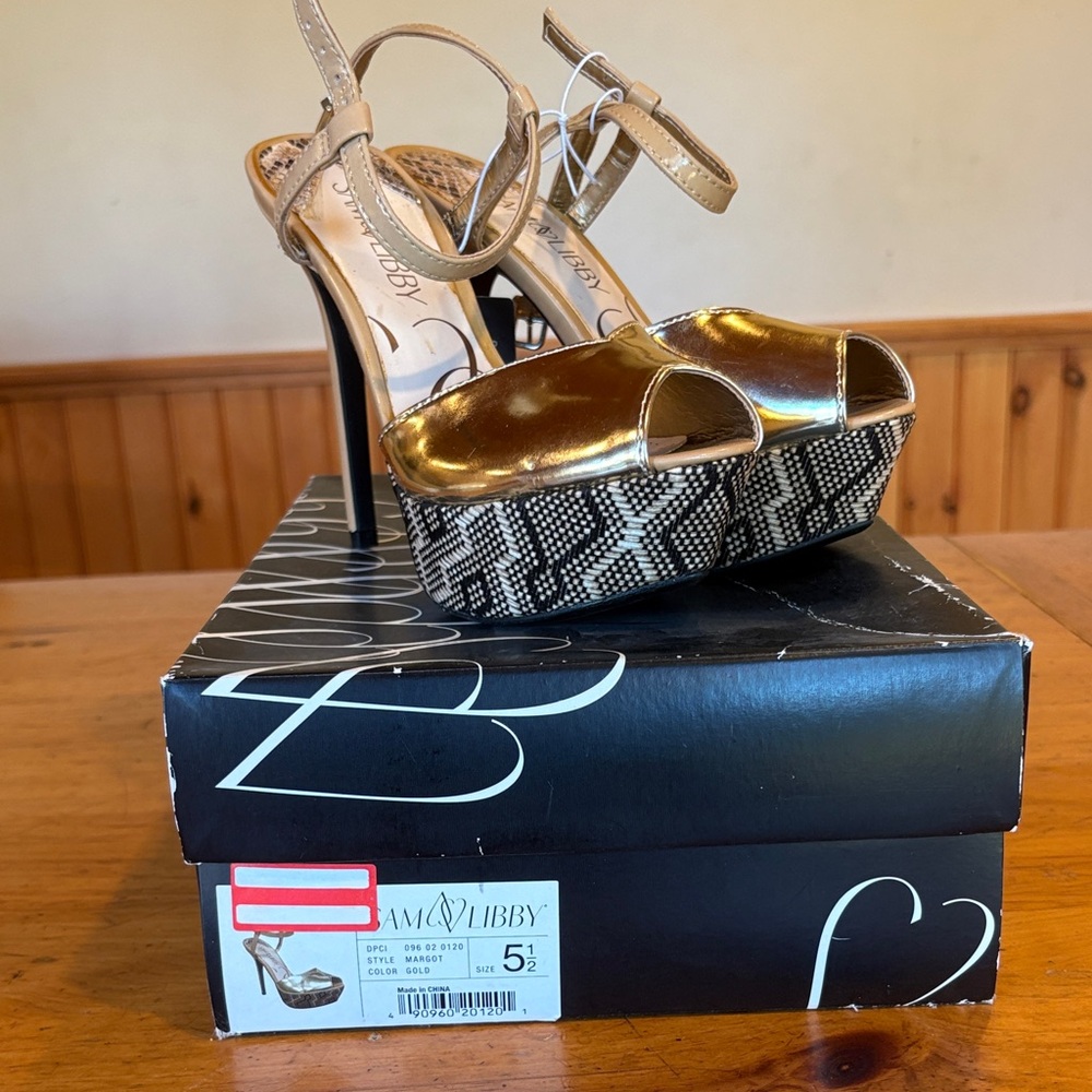 Sam & Libby Metallic Gold Peep Toe Heels